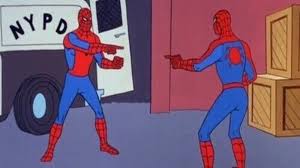 Spider-man pointing at Spider-man