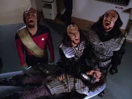 The Klingon death ritual as performed by Worf and the two Klingon renegades