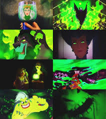 Disney villains in green (evil queen, Maleficent, Scar, evil stepmother, Rapunzel's caretaker, and more)