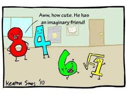 The numbers 8 and 4 saying "how cute he has an imaginary friend" while looking at the number 6 playing with an imaginary number.