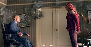 Sir Patrick Stewart as Professor X and Famke Janssen as Jean Grey in XMen