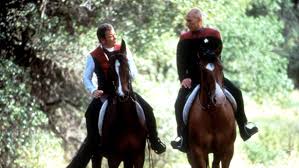Kirk and Picard riding their horses