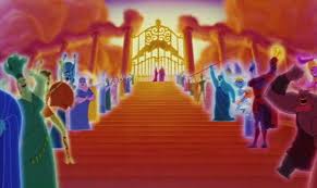 HERCULES (disney) on the steps of Mount Olympus