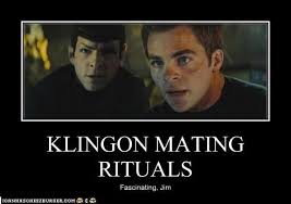 Klingon mating ritual, fascinating Jim. (reboot) Kirk and Spock look into the distance.
