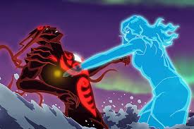 Big blue spirit Korra fights Vaatu-merged with her uncle