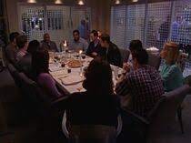 The SPORTS NIGHT crew sits around at the Seder table in the conference room (candles are lit, etc.)