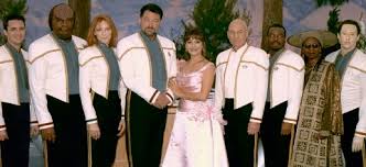 The crew in their dress uniforms at the wedding